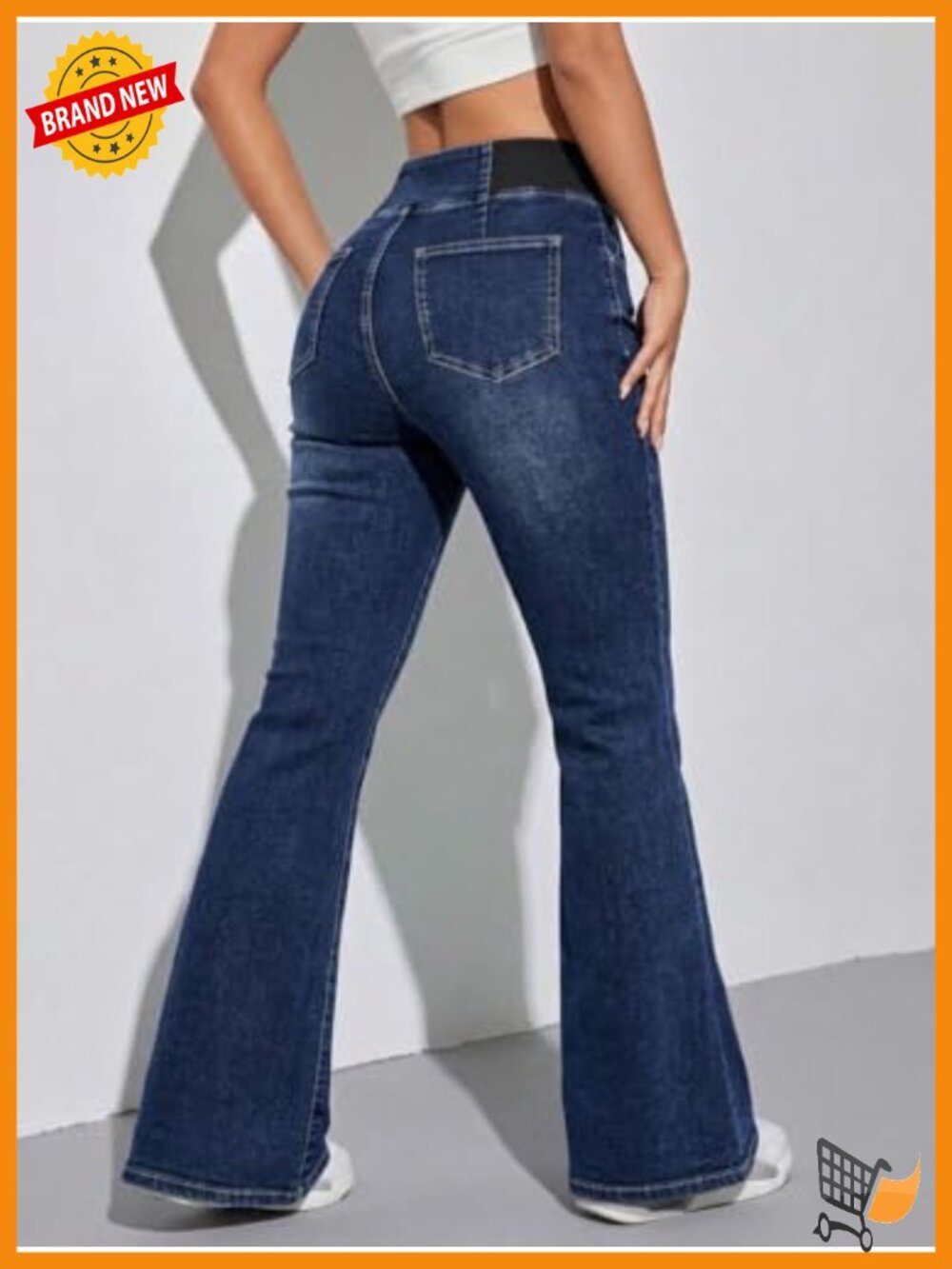 Womens High Waisted Stretchy Flare Jeans Elastic Waistband Bell Bottom - Picture 3 of 6